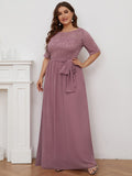 Floral Lace Plus Size Long Formal Dresses With Waistband Mother of the Bride Dresses