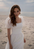 Charming A-Line Square Neck Short Sleeves Wedding Dresses with Train