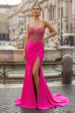 Royal Blue Sweetheart Beaded Long Prom Dress with Slit