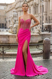 Royal Blue Sweetheart Beaded Long Prom Dress with Slit