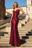 Black Spaghetti Straps Mermaid Satin Backless Prom Dresses With Beading