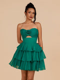 Fuchsia Strapless A Line Chiffon Ruffles Homecoming Dresses With Flower