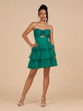 Fuchsia Strapless A Line Chiffon Ruffles Homecoming Dresses With Flower