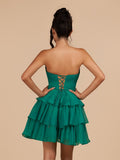 Fuchsia Strapless A Line Chiffon Ruffles Homecoming Dresses With Flower