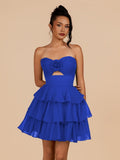 Fuchsia Strapless A Line Chiffon Ruffles Homecoming Dresses With Flower