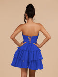 Fuchsia Strapless A Line Chiffon Ruffles Homecoming Dresses With Flower