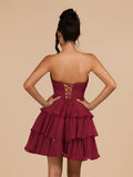 Fuchsia Strapless A Line Chiffon Ruffles Homecoming Dresses With Flower