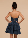 Fuchsia Strapless A Line Chiffon Ruffles Homecoming Dresses With Flower