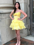 Fuchsia Strapless A Line Chiffon Ruffles Homecoming Dresses With Flower
