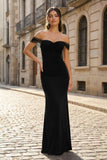 Burgundy Off The Shoulder Mermaid Satin Long Formal Prom Dresses