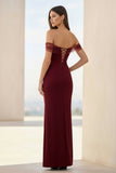 Burgundy Off The Shoulder Mermaid Satin Long Formal Prom Dresses