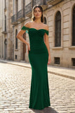 Burgundy Off The Shoulder Mermaid Satin Long Formal Prom Dresses