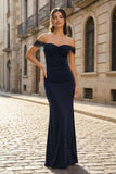 Burgundy Off The Shoulder Mermaid Satin Long Formal Prom Dresses