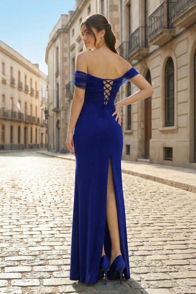 Burgundy Off The Shoulder Mermaid Satin Long Formal Prom Dresses