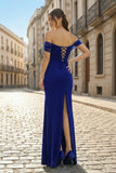 Burgundy Off The Shoulder Mermaid Satin Long Formal Prom Dresses