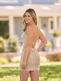 Sheath Fitted Strapless Pink Sequined Mini Party Dresses