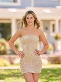 Sheath Fitted Strapless Pink Sequined Mini Party Dresses