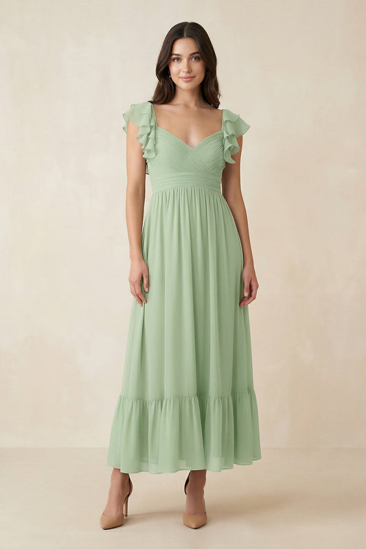 Flutter Sleeve Sweetheart A-Line Chiffon Bridesmaid Dress in Sage