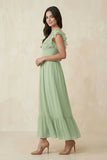 Flutter Sleeve Sweetheart A-Line Chiffon Bridesmaid Dress in Sage