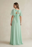 Flutter Sleeve V-Neck A-Line Chiffon Bridesmaid Dress in Pale Pistachio