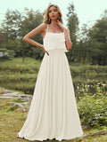 A-Line/Princess Chiffon Ruffles Spaghetti Straps Sleeveless Floor-Length Bridesmaid Dresses Evening Prom Dress