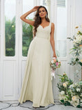 A-Line/Princess Chiffon Ruffles V-neck Sleeveless Floor-Length Bridesmaid Dresses Evening Dress