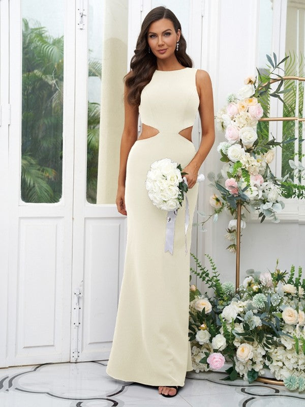 Sheath/Column Stretch Crepe Scoop Sleeveless Floor-Length Bridesmaid Dresses Evening Dress