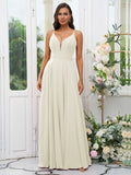 A-Line/Princess Chiffon Ruffles V-neck Sleeveless Floor-Length Bridesmaid Dresses Evening Prom Dress