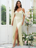 A-Line/Princess Silk like Satin Ruched V-neck Sleeveless Floor-Length Bridesmaid Dresses Evening Dress