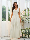 A-Line/Princess Chiffon Ruffles V-neck Sleeveless Floor-Length Bridesmaid Dresses Evening Prom Dress