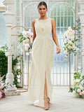 Sheath/Column Chiffon Ruched Scoop Sleeveless Floor-Length Bridesmaid Dresses Evening Dress