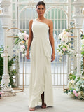 Sheath/Column Chiffon Ruffles One-Shoulder Sleeveless Floor-Length Bridesmaid Dresses Evening Prom Dress