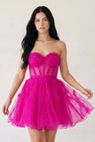 A Line Tulle Strapless Homecoming Dress