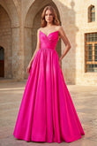 A-Line Strapless Satin Long Prom Dress