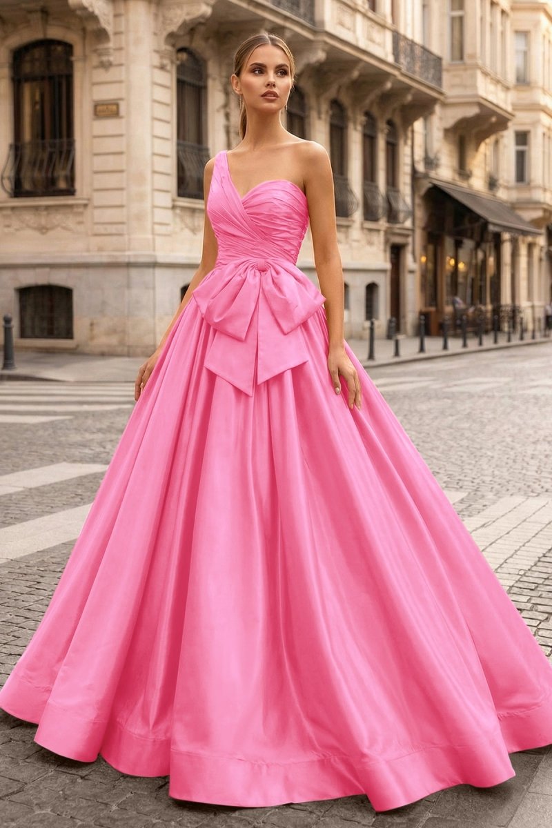 One Shoulder Satin A Line Prom Dress With Bow