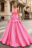 One Shoulder Satin A Line Prom Dress With Bow