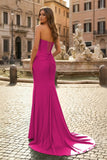 Mermaid Strapless Satin Long Prom Dress With Slit