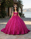 Fuchsia Sleeveless Sequin Quinceanera Dress