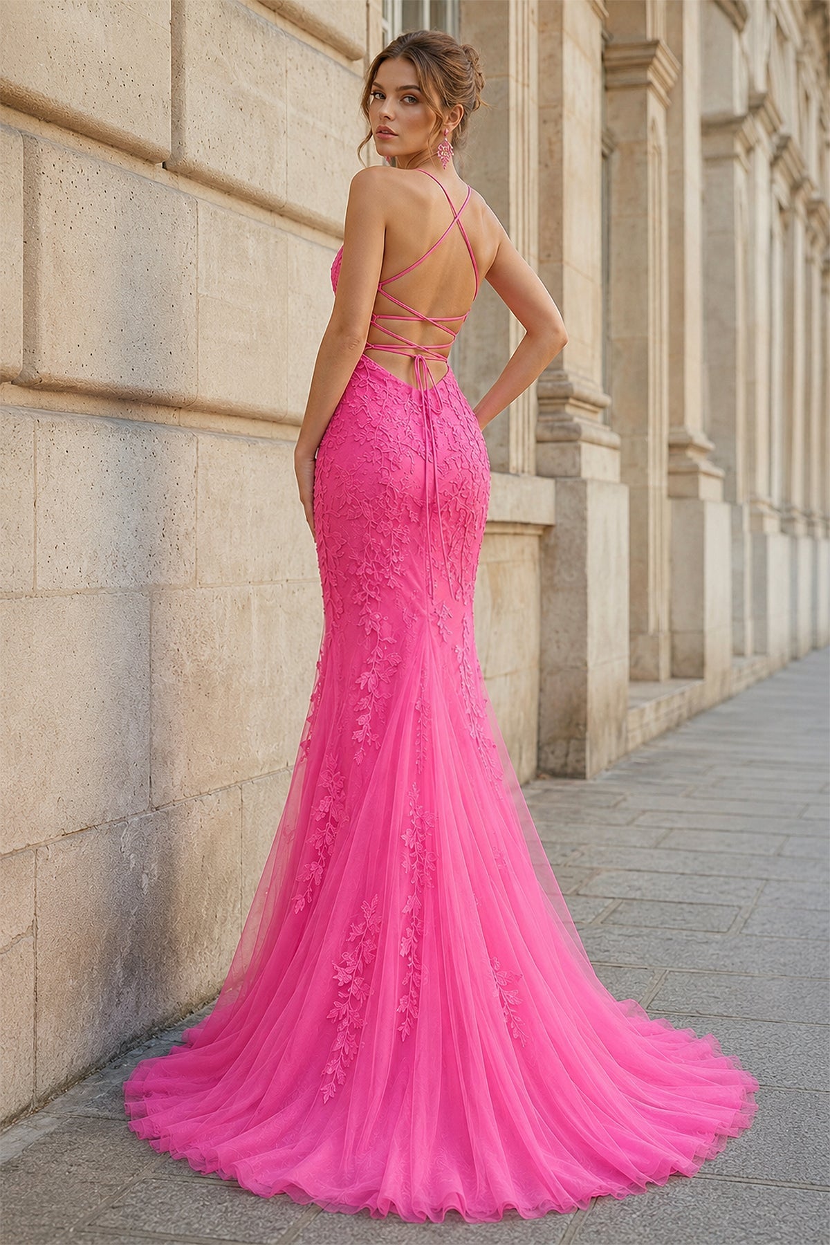 Mermaid Spaghetti Straps Lace Prom Dress