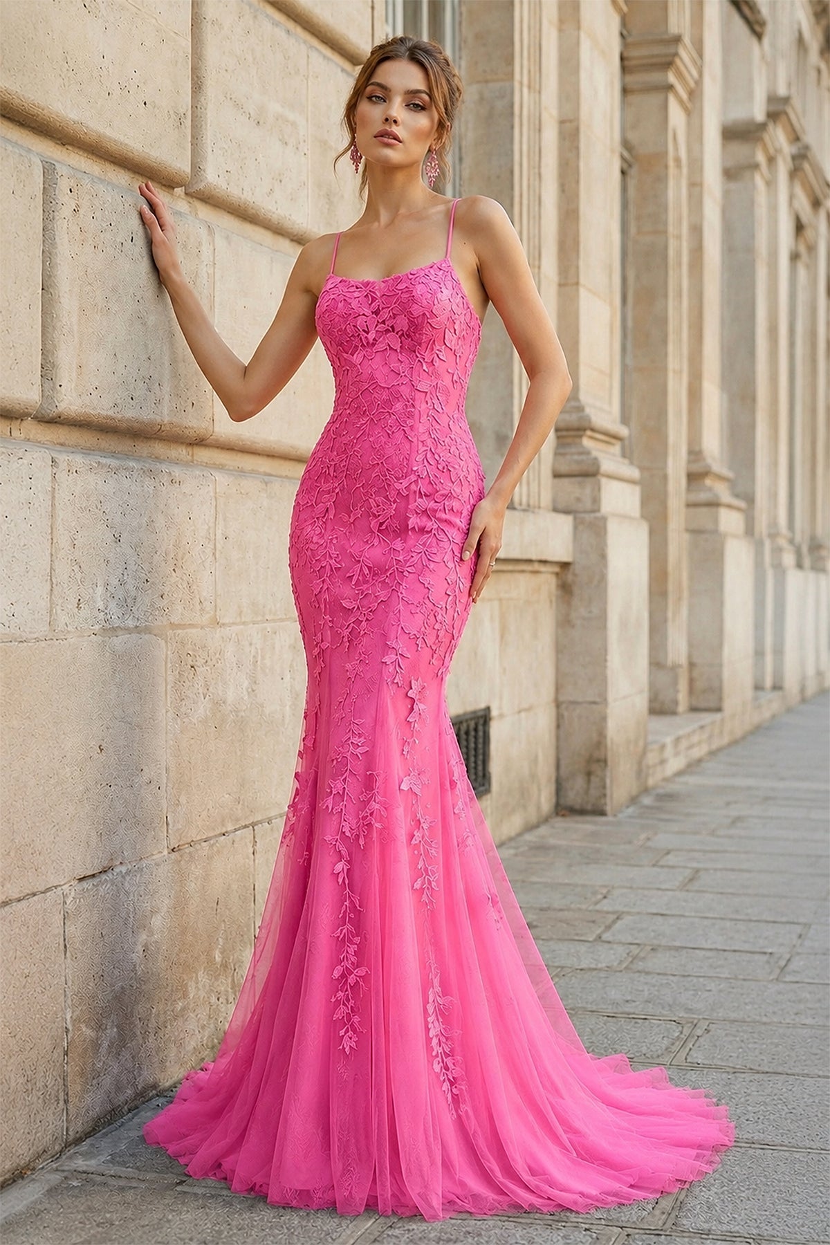 Mermaid Spaghetti Straps Lace Prom Dress