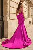 Black Square Neck Mermaid Satin Long Prom Dresses With Pearls