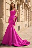 Black Square Neck Mermaid Satin Long Prom Dresses With Pearls