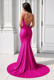 Purple Spaghetti Straps Lace-Up Mermaid Long Formal Dress
