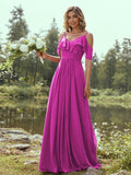 A-Line/Princess Chiffon Ruffles V-neck Sleeveless Floor-Length Bridesmaid Dresses Evening Prom Dress