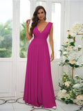 A-Line/Princess Jersey Ruffles V-neck Sleeveless Floor-Length Bridesmaid Dresses Evening Prom Dress