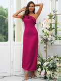 Sheath/Column Charmeuse Ruffles One-Shoulder Sleeveless Ankle-Length Bridesmaid Dresses Evening Dress