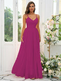 A-Line/Princess Chiffon Ruffles V-neck Sleeveless Floor-Length Bridesmaid Dresses Evening Dress