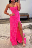 Lavender Strapless Lace Ruched Mermaid Prom Dress with Slit