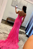 Lavender Strapless Lace Ruched Mermaid Prom Dress with Slit