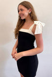 Tie Shoulder Black and White Mini Dress